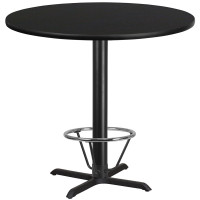 Flash Furniture XU-RD-42-BLKTB-T3333B-4CFR-GG 42'' Round Black Laminate Table Top with 33'' x 33'' Bar Height Table Base and Foot Ring 